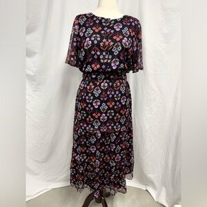 Ann Taylor Flutter Sleeve Floral Midi Dress